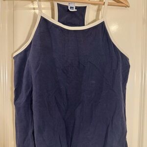 GAP Dark Blue Tank Top with Cream Trim and built in bra. Size XL